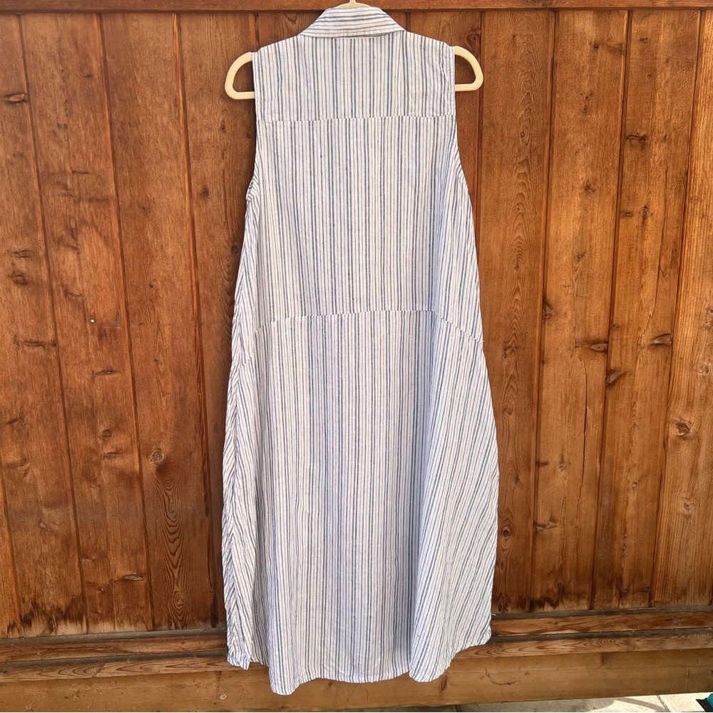 Le Paris Petit Linen Sleeveless Tunic Dress Pinstripe Button Down Size M - Picture 3 of 10